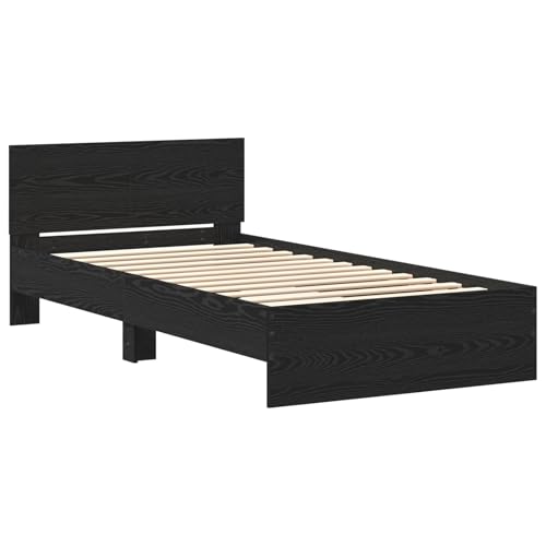 Tidyard Bettgestell mit Kopfteil Schwarze Eiche 100 x 200 cm, Plattformbettgestell doppelbett einzelbetten für Schlafzimmer Gästezimmer3376052 von Tidyard
