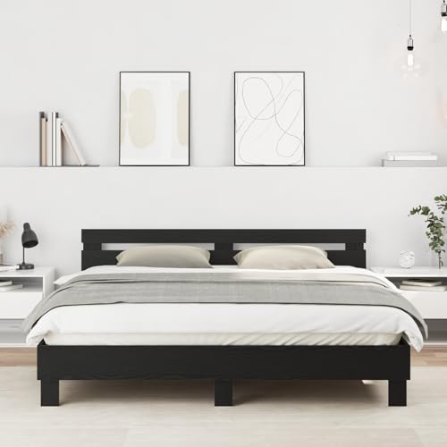 Tidyard Bettgestell mit Kopfteil Schwarze Eiche 180 x 200 cm, Plattformbettgestell doppelbett einzelbetten für Schlafzimmer Gästezimmer3385627 von Tidyard