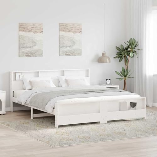 Tidyard Bettgestell mit Kopfteil Weiß 180 x 200 cm Massivholz Kiefer, Plattformbettgestell doppelbett einzelbetten für Schlafzimmer Gästezimmer3394217 von Tidyard