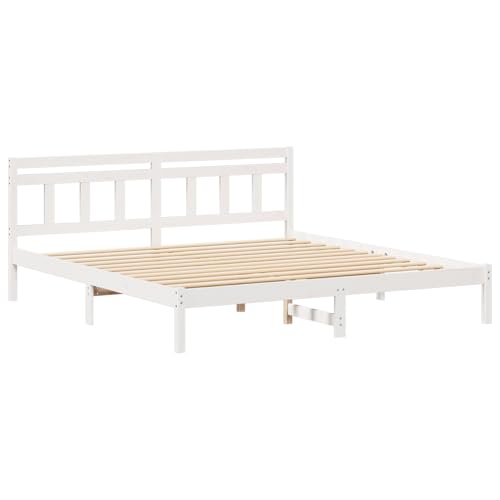 Tidyard Bettgestell mit Kopfteil Weiß 180 x 200 cm Massivholz Kiefer, Plattformbettgestell doppelbett einzelbetten für Schlafzimmer Gästezimmer872363 von Tidyard