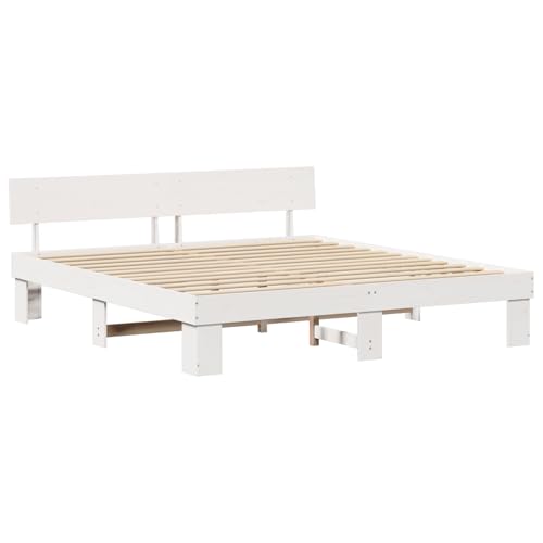 Tidyard Bettgestell mit Kopfteil Weiß 180 x 200 cm Massivkiefer, Plattformbettgestell doppelbett einzelbetten für Schlafzimmer Gästezimmer872558 von Tidyard