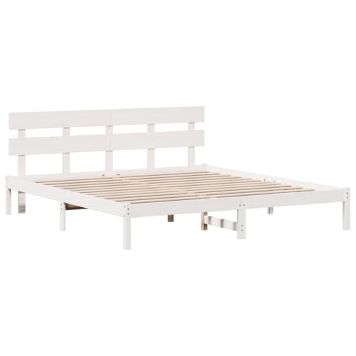 Tidyard Bettgestell mit Kopfteil Weiß 180x200 cm Massivholz Kiefer, Plattformbettgestell doppelbett einzelbetten für Schlafzimmer Gästezimmer872153 von Tidyard