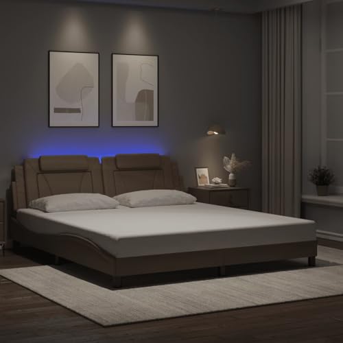 Tidyard Bettgestell mit LED Cappuccino-Braun 180x200 cm Kunstleder, Plattformbettgestell doppelbett einzelbetten für Schlafzimmer Gästezimmer3214040 von Tidyard