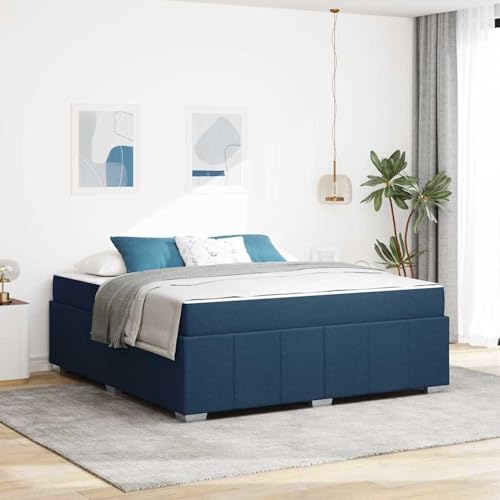 Tidyard Bettgestell mit Matratze Blau 180 x 200 cm Stoff, Plattformbettgestell doppelbett einzelbetten für Schlafzimmer Gästezimmer3398306 von Tidyard