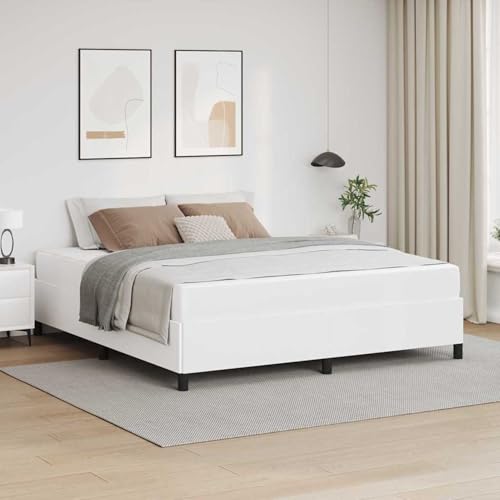 Tidyard Bettgestell mit Matratze Weiß 180 x 200 cm Kunstleder, Plattformbettgestell doppelbett einzelbetten für Schlafzimmer Gästezimmer3399015 von Tidyard