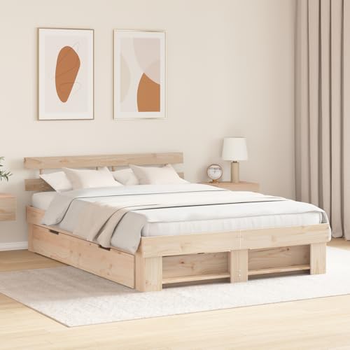 Tidyard Bettgestell mit Schubladen mit Kopfteil mit Speicher Braun 160 x 200 cm Massivkiefer, Plattformbettgestell doppelbett einzelbetten für Schlafzimmer Gästezimmer3382268 von Tidyard