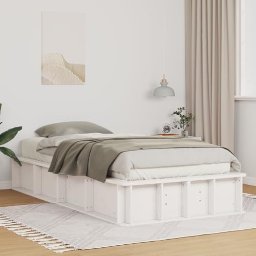 Tidyard Bettgestell mit Speicher Weiß 100 x 200 cm Massivholz, Plattformbettgestell doppelbett einzelbetten für Schlafzimmer Gästezimmer3385731 von Tidyard