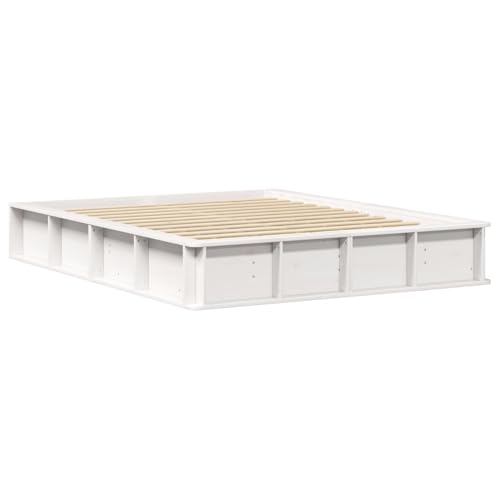 Tidyard Bettgestell mit hochklappbarem Stauraum in Weiß, 160 x 200 cm, aus massivem Kiefer., Plattformbettgestell doppelbett einzelbetten für Schlafzimmer Gästezimmer3385710 von Tidyard