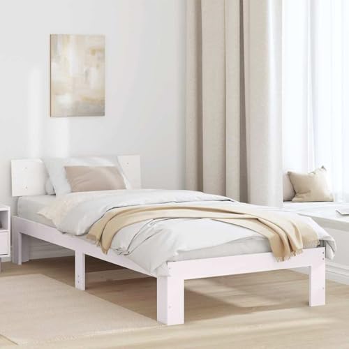 Tidyard Bettrahmen mit Kopfteil Weiß 90x190 cm Massivholz Kiefer, Plattformbettgestell doppelbett einzelbetten für Schlafzimmer Gästezimmer872675 von Tidyard