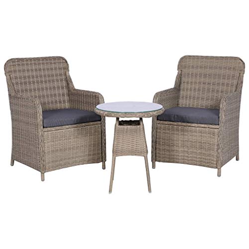 Tidyard Bistroset 3-TLG.Bistro-Set Essgruppe Mit 2 Sessel,1 Tisch und 2 Sitzpolster,Balkonset Gartenganitur Sitzgruppe Garten Lounge Set Gartentisch Gartenstul 64 x 65 x 90 cm,Poly Rattan Braun von Tidyard