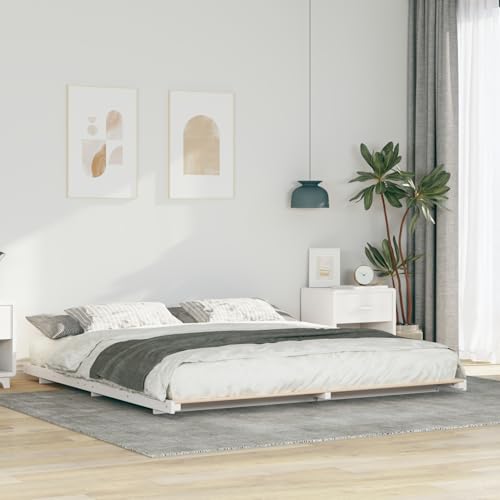 Tidyard Bodenbettgestell Weiß 200 x 210 cm Massivholz Kiefer, Plattformbettgestell doppelbett einzelbetten für Schlafzimmer Gästezimmer873119 von Tidyard