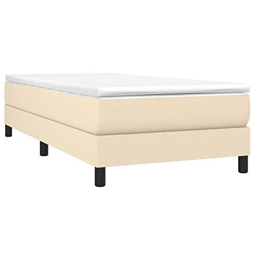 Tidyard Boxspringbett Bettgestell Einzelbett Polsterbett Bett Hotelbett Bettrahmen Lattenrost Schlafzimmerbett Designerbett Creme 90 x 200 cm (B x L) Stoff Sperrholz, Holzwerkstoff von Tidyard