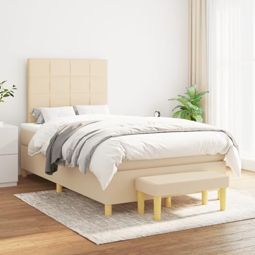 Tidyard Boxspringbett mit Matratze Creme 120x200 cm Stoff, Modernes Polster Bett für Schlafzimmer Hotelzimmer Gästezimmer3137146 von Tidyard