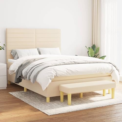 Tidyard Boxspringbett mit Matratze Creme 140x190 cm Stoff von Tidyard