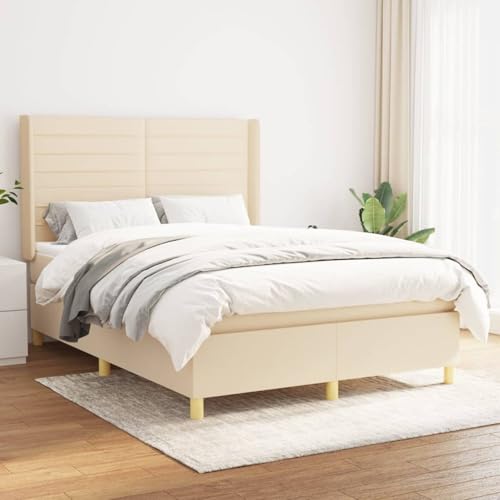Tidyard Boxspringbett mit Matratze Creme 140x190 cm Stoff von Tidyard