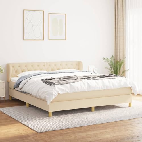 Tidyard Boxspringbett mit Matratze Creme 160x200 cm Stoff, Modernes Polster Bett für Schlafzimmer Hotelzimmer Gästezimmer3127058 von Tidyard