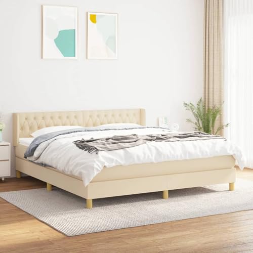 Tidyard Boxspringbett mit Matratze Creme 180x200 cm Stoff, Modernes Polster Bett für Schlafzimmer Hotelzimmer Gästezimmer3130534 von Tidyard