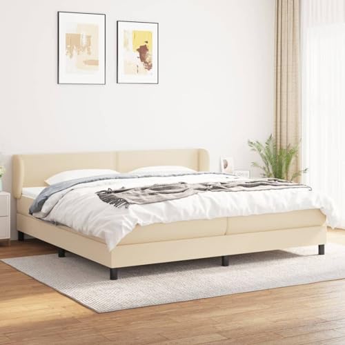 Tidyard Boxspringbett mit Matratze Creme 200x200 cm Stoff, Modernes Polster Bett für Schlafzimmer Hotelzimmer Gästezimmer3126194 von Tidyard