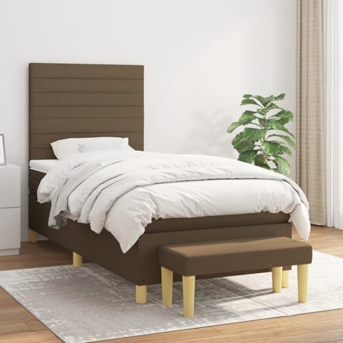 Tidyard Boxspringbett mit Matratze Dunkelbraun 100x200 cm Stoff, Modernes Polster Bett für Schlafzimmer Hotelzimmer Gästezimmer3137216 von Tidyard