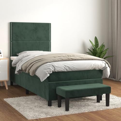 Tidyard Boxspringbett mit Matratze Dunkelgr¨¹n 100x200 cm Samt von Tidyard