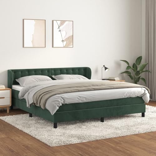 Tidyard Boxspringbett mit Matratze Dunkelgrün 160x200 cm Samt, Modernes Polster Bett für Schlafzimmer Hotelzimmer Gästezimmer3127742 von Tidyard