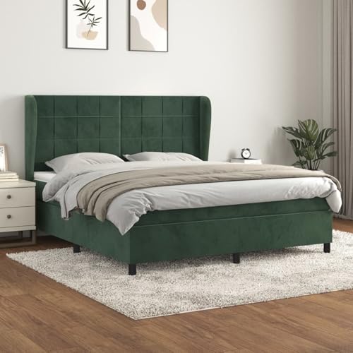 Tidyard Boxspringbett mit Matratze Dunkelgrün 180x200 cm Samt Modernes Bett für Schlafzimmer Gästezimmer Apartments von Tidyard