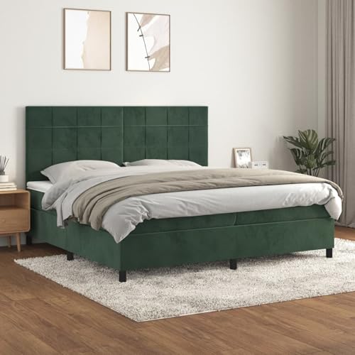 Tidyard Boxspringbett mit Matratze Dunkelgrün 200x200 cm Samt, Modernes Polster Bett für Schlafzimmer Hotelzimmer Gästezimmer3143046 von Tidyard