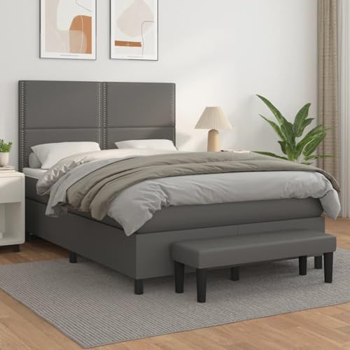 Tidyard Boxspringbett mit Matratze Grau 140x190 cm Kunstleder von Tidyard