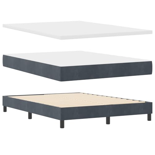 Tidyard Boxspringbett mit Matratze in Dunkelgrau, 140x190 cm, aus Samt Modernes Bett für Schlafzimmer Gästezimmer Apartments von Tidyard