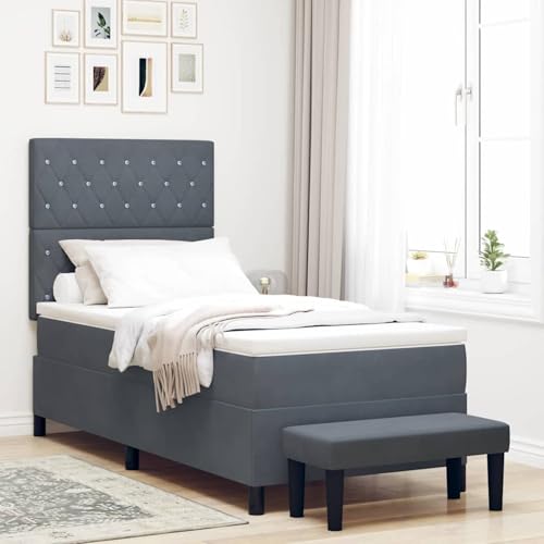 Tidyard Boxspringbett mit Matratze & Bank Dunkelgrau 100x200 cm Samt, Modernes Polster Bett für Schlafzimmer Hotelzimmer Gästezimmer3344427 von Tidyard