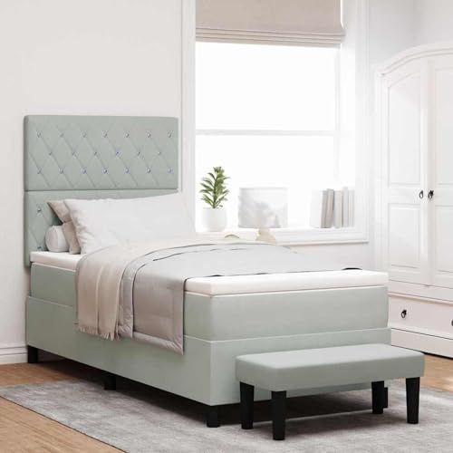 Tidyard Boxspringbett mit Matratze & Bank Hellgrau 100x200 cm Samt, Modernes Polster Bett für Schlafzimmer Hotelzimmer Gästezimmer3344426 von Tidyard