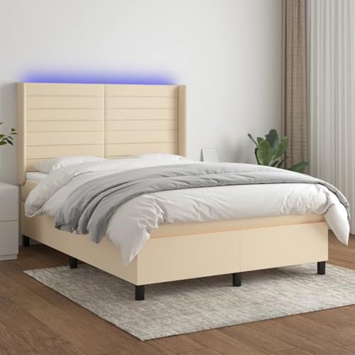 Tidyard Boxspringbett mit Matratze & LED Creme 140x200 cm Stoff Modernes Bett für Schlafzimmer Gästezimmer Apartments von Tidyard
