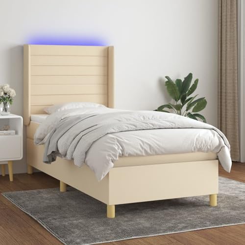 Tidyard Boxspringbett mit Matratze & LED Creme 90x200 cm Stoff von Tidyard