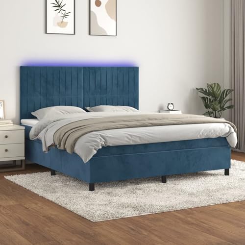 Tidyard Boxspringbett mit Matratze & LED Dunkelblau 160x200 cm Samt von Tidyard