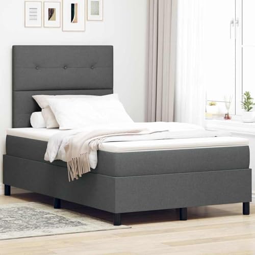 Tidyard Boxspringbett mit Matratze & LED Dunkelgrau 120x200 cm Stoff, Modernes Polster Bett für Schlafzimmer Hotelzimmer Gästezimmer3342859 von Tidyard