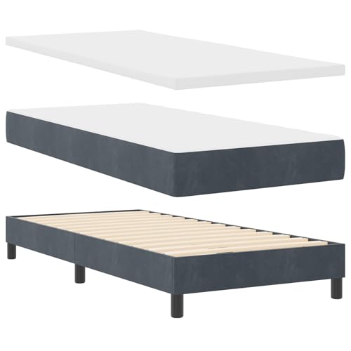 Tidyard Boxspringbett mit Matratze & LED Dunkelgrau 90 x 200 cm Samt Modernes Bett für Schlafzimmer Gästezimmer Apartments von Tidyard