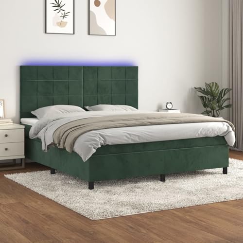 Tidyard Boxspringbett mit Matratze & LED Dunkelgrün 180x200 cm Samt Modernes Bett für Schlafzimmer Gästezimmer Apartments von Tidyard