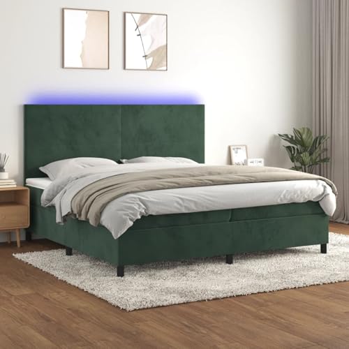 Tidyard Boxspringbett mit Matratze & LED Dunkelgrün 200x200 cm Samt Modernes Bett für Schlafzimmer Gästezimmer Apartments von Tidyard