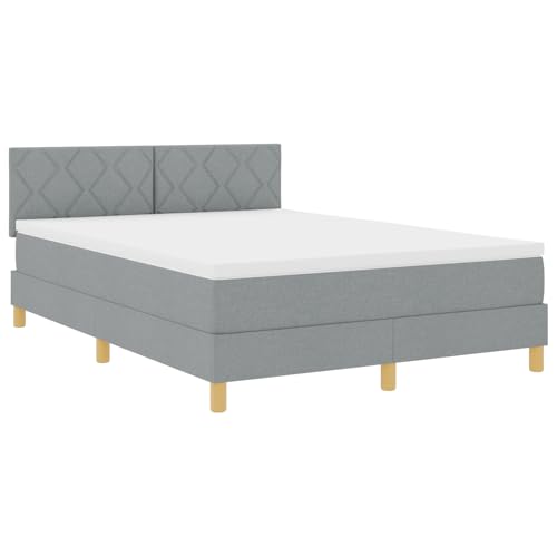 Tidyard Boxspringbett mit Matratze & LED Hellgrau 140x200 cm Stoff Modernes Bett für Schlafzimmer Gästezimmer Apartments von Tidyard