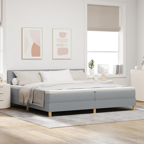 Tidyard Boxspringbett mit Matratze & LED Hellgrau 200x200 cm Stoff Modernes Bett für Schlafzimmer Gästezimmer Apartments von Tidyard