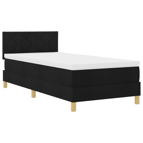 Tidyard Boxspringbett mit Matratze & LED Schwarz 90x200 cm Stoff Modernes Bett für Schlafzimmer Gästezimmer Apartments von Tidyard