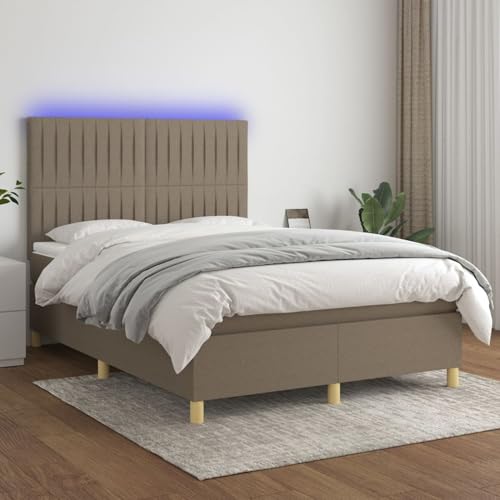 Tidyard Boxspringbett mit Matratze & LED Taupe 140x190 cm Stoff, Modernes Polster Bett für Schlafzimmer Hotelzimmer Gästezimmer3135593 von Tidyard