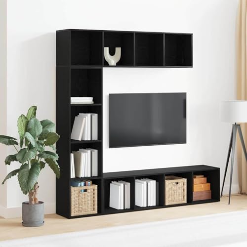 Tidyard Bücherregale 3 Stück Schwarz Eiche 36x30x143 cm Holzwerkstoff, Standregal Lagerregal Bücherhalter für Schlafzimmer Büro Wohnbereich3333046 von Tidyard