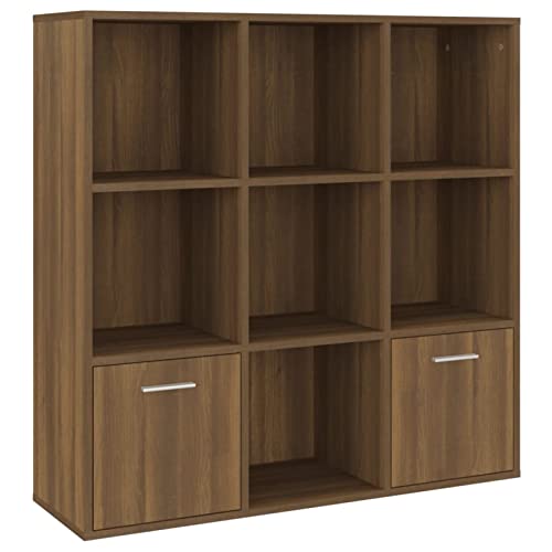 Tidyard Bücherschrank Bücherständer Bücherregal Standschrank Bücher Regal Standregal Seitenschrank Aktenregal Raumteiler Regal 98 x 30 x 98 cm (B x T x H) Mit 7 Fächern,2 Türen,Holzwerkstoff,Braun von Tidyard