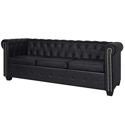 Tidyard Chesterfield Sofa 3-Sitzer Lounge Ledersofa Couch Sofagarnitur Vintage Couch Bürosofa Polstermöbel Stilsofa Couchgarnitur Polstersofa Kunstleder Schwarz von Tidyard