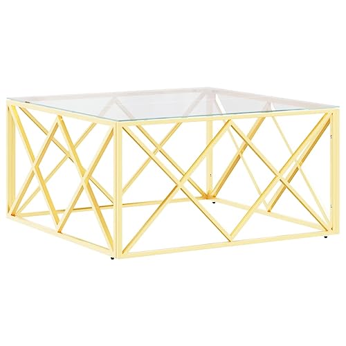 Tidyard Couchtisch Beistelltisch Ablagetisch Wohnzimmertisch Kaffeetisch Sofatisch Teetisch Küchentisch Tisch Esszimmertisch 80 x 80 x 40 cm (B x T x H) Edelstahl, Hartglas Rahmenfarbe: Golden von Tidyard