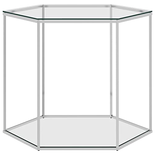 Tidyard Couchtisch Beistelltisch Wohnzimmertisch Kaffeetisch Sofatisch Teetisch Tisch Wohnzimmer Glastisch 60 x 53 x 50 cm (L x B x H) Edelstahl, Glas Silbern und Transparent von Tidyard