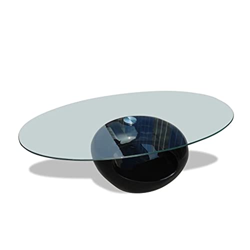 Tidyard Couchtisch Glastisch Beistelltisch Ovale Glasplatte Wohnzimmertisch mit 8 mm Sicherheitsglas 115 x 65 x 40 cm Hochglanz Schwarz von Tidyard