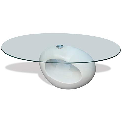 Tidyard Couchtisch Glastisch Beistelltisch Ovale Glasplatte Wohnzimmertisch mit 8 mm Sicherheitsglas 115 x 65 x 40 cm Hochglanz Weiß von Tidyard