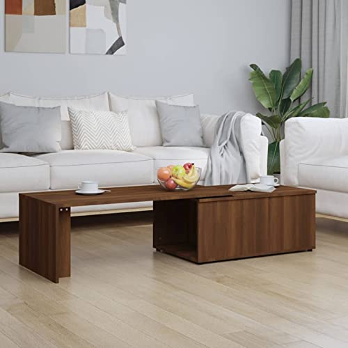 Tidyard Couchtisch Kaffeetisch Wohnzimmertisch Sofatisch Beistelltisch Teetisch Wohnzimmertische Wohnzimmermöbel,360 Grad drehbare Tischplatte, Braun Eichen-Optik 150x50x35 cm Holzwerkstoff von Tidyard